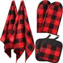 Patelai 6 Pcs Christmas Buffalo Plaid Pot Holders Red and Black Kitchen Towels Oven Mitts Xmas Gift Dish Towels Set Potholder Glove Heat Resistant Non Slip Holder for Baking Cooking Grilling