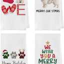 Christmas Westie Kitchen Towels Set - West Highland Terrier Gifts Waffle Decorative Dish Towels, Holiday Christmas Westie Dog Paw Tree Hand Towel for Kitchen Bathroom Decor, 16x24 Inch Set of 4