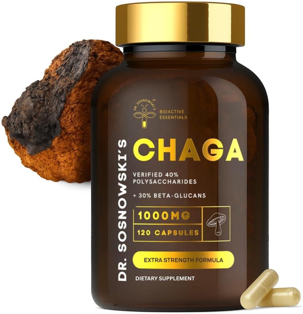 Dr Sosnowski's BioActive Chaga Mushroom Capsules | 1000mg High Strength Chaga Extract for Daily Support (120 Capsules)