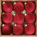 Velvet Ornaments for Christmas Tree Decorations - Beige Xmas Ball Ornament for Indoor Holiday Decor - Shatterproof Christmas Bulbs Ornaments 80mm 3.15inch - Pack of 9
