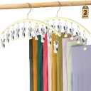 Legging Organizer for Closet, Metal Yoga Pants Hangers 2 Pack w/10 Clips Holds 20 Leggings, Space Saving Hanging Closet Organizer w/Rubber Coated Closet Organizers and Storage, Ivory
