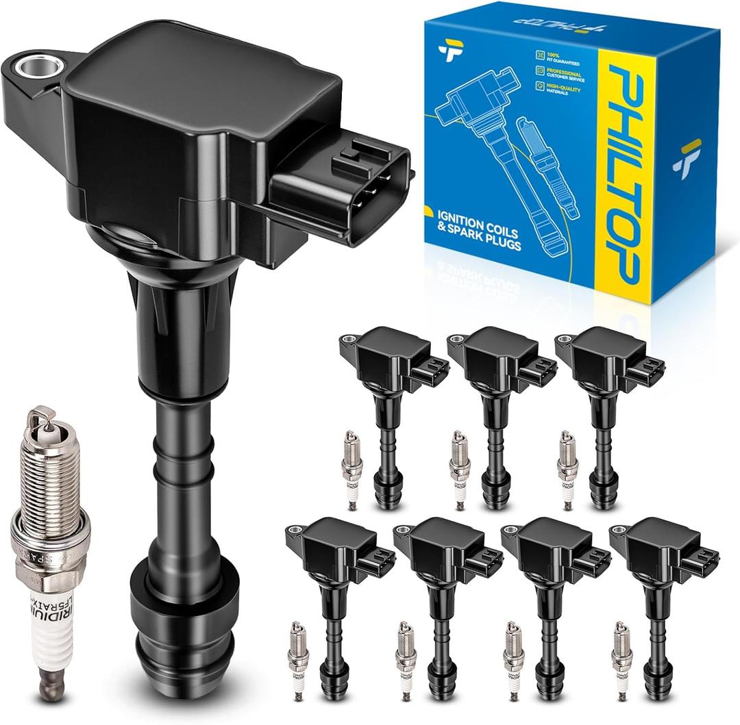 PHILTOP Ignition Coil Pack and Iridium Spark Plugs Fits for INFINITI 2007-2010 QX56, Nissan 2008-2015 TITAN, 2007-2015 Armada, 2012-2015 NV3500, 2012-2015 NV2500, 2008-2012 Pathfinder, 8PCS UF551