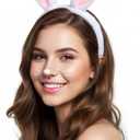 4 x Cute Bunny Ears Headband for Women, Soft Plush Rabbit Ears, Christmas & Holiday Costume Accessory (1 Count (Pack of 1), Pink)