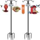 Heavy Duty Double Shepherd Hooks for Outdoor 1-in Dia with 5-Prong Base, 88inch Adjustable Decorative Metal Bird Feeder Pole for Hanging Bird Nest, Plant Basket,Lantern,Solar Light 2 Pack