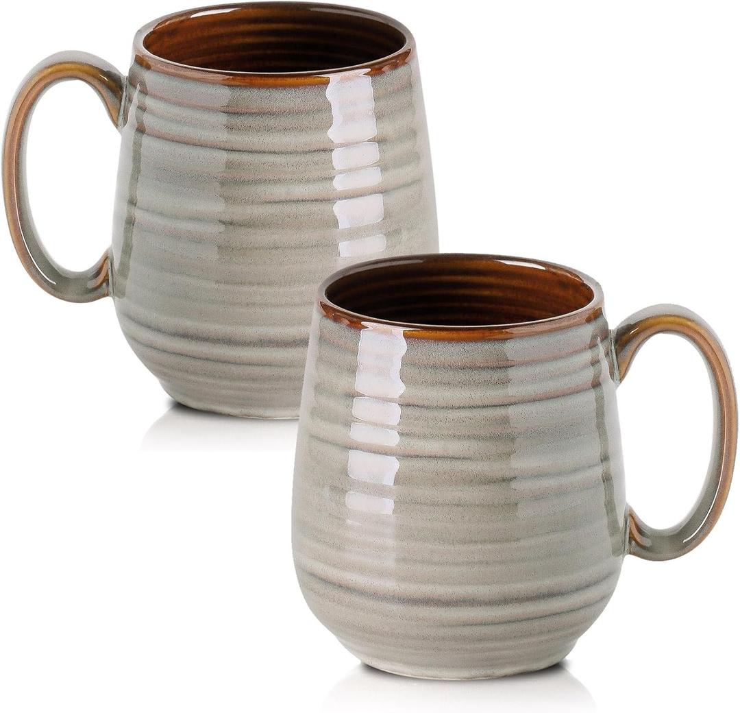 HASENSE 20 Oz Coffee Mugs Set of 2, Porcelain Large Coffee Cups for Office and Home, Modern Coffee Mug with Big Handle for Latte Coffee Tea Soup as Friend Gifts, Dishwasher and Microwave Safe (Grey) (2 Count (Pack of 1)  