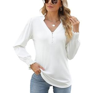 Rapbin Womens V Neck Puff Long Sleeve Button Down Tunic Blouses Fall Tops 2025 Ruffle Cuffs Dressy Casual T-Shirts, No Size Rapbin Womens V Neck Puff Long Sleeve Button Down Tunic Blouses Fall Tops 2025 Ruffle Cuffs Dressy Casual T-Shirts, No Size