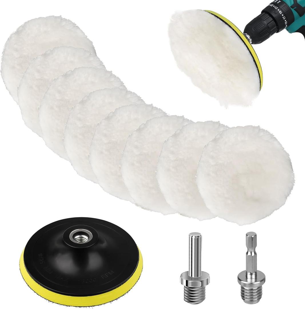 Linkstyle 11PCS 5in Wool Polishing Buffing Pad Kit, Car Polishing Kit for Drill Buffer Attachment with M14 Drill Adapter