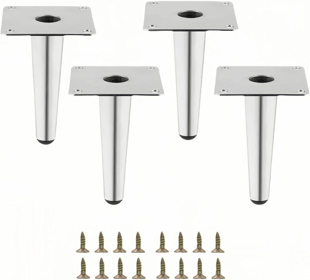 Silver Metal Furniture Legs Heavy Duty Straight Furniture Feet DIY Modern Replacement Legs for Cabinet Sofa Couch Chair-Set of 4 (Silver, 4")