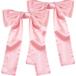 Pink Bow Birthday Party Decorations, 2 Pack Big Pink Bows 18 x 33 Inches Coquette Party Background, Large Satin Ribbon Bow Hanging Decor for Bachelorette Baby Shower Bridal Shower Wedding (Pink)