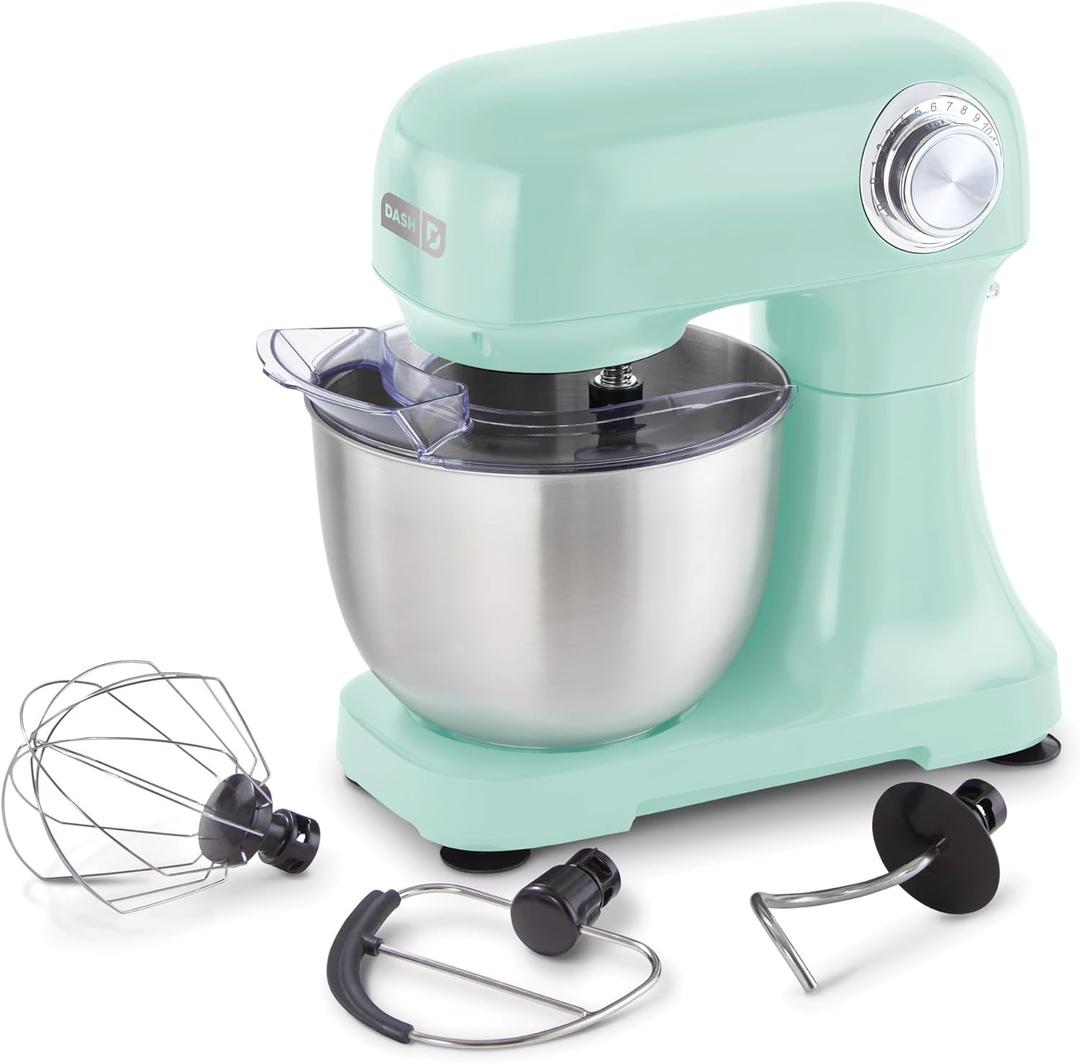 DASH Tilt-Head 3.5qt Stand Mixer 12 Speeds with Paddle, Dough Hook, and Whisk Attaachments- Aqua