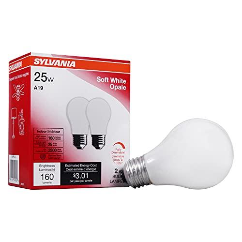 LEDVANCE Sylvania Incandescent Light Bulb, 25W A19, Dimmable, Medium Base, 160 Lumens, 2850K, Soft White - 2 Pack (10562), Set of 3