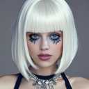 White Bob Wig With Bangs 12 Inch Short Bob wig for Women Short Bob Wigs Synthetic Fiber Bob Wigs and Halloween Cosplay Wig for Daily Life Colorful Wigs With One Cap (White)