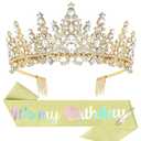 Birthday Crown & Glitter Sash for Women - Princess Tiara & Headband for Parties & Decorations