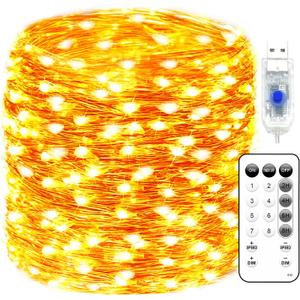 Fairy Lights Plug in 66FT 200 LED USB Twinkle Lights for Bedroom Copper Wire Lights with Remote and Timer 8 Modes, Waterproof String Lights for Dorm DIY Party Christmas Decoration, Warm White