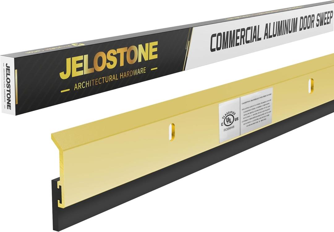 2 Pack - 36'' Commercial Door Bottom Sweep(Gold Anodized) JS-N315, Heavy Duty Aluminum, with Neoprene Rubber Insert, Ideal for Residential & Commercial Use