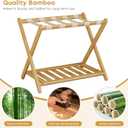 Oakvivo Fully Assembled Luggage Racks Pack of 2, Bamboo 26.77" Folding Luggage Rack Stand for Guest Room, 5 Nylon Straps, Suitcase Stand with Storage Shelf for Bedroom Hotel, Heavy Duty, Natural
