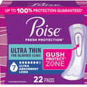 Poise Ultra Thin Incontinence & Postpartum Pads for Bladder Leaks, 7 Drop Ultra Absorbency, Long Length, 22 Count