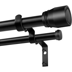 Heavy Duty Double Curtain Rod 84-120 Inch Length, 1 Inch Adjustable Matte Black Double Curtain Rod with Brackets, Long Double Curtain Rod for Windows Sliding Door (Black, 32-120", 1 PCS)