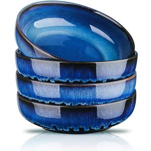 KOOV Ceramic Bowl, 46 OZ Pasta Bowls Set of 4, Large Salad Bowl Set, Dinner Bowls, Stackable Serving Bowls, Reactive Glaze Series (Nebule Blue)