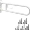 22.5 Inch Toilet Grab Bar, HUAS White Anti Slip Bathroom Toilet Safety Rails, U Shaped Flip-Up Handicap Grab Bars w/Paper Holder, Stainless Steel Support Handrail for Elderly Disabled Senior
