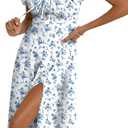 BLENCOT Womens Casual Summer Square Neck Short Sleeve Split Thigh Cotton Dress Boho Floral Print Tie Front Midi Dresses (Small, Ap120white)