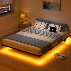 HAVONIZD Full Size Floating Bed Frame with LED Lights and Charging Station - 10 inch Platform Bed Frame No Box Spring Needed, Easy Assembly