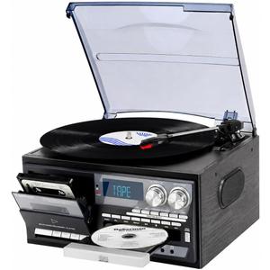 Vintage-Inspired 9-in-1 Record Player Where Timeless Vinyl Meets Modern Wireless Freedom: Bluetooth Input & Output, 3-Speed Turntable, CD, Cassette, USB/SD, AM/FM Radio and Built-in Speakers