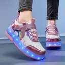 Nsasy Girls Boys Roller Shoes with LED Light Up Wheels Sneakers Kids Roller Skates Shoes for Kids for Children (1.5 Little Kid, 816-pink)