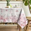 Horaldaily Spring Tablecloth 60×120 Inch Rectangular, Pink Cherry Blossoms Washable Seasonal Table Cover for Party Picnic Dinner Decor