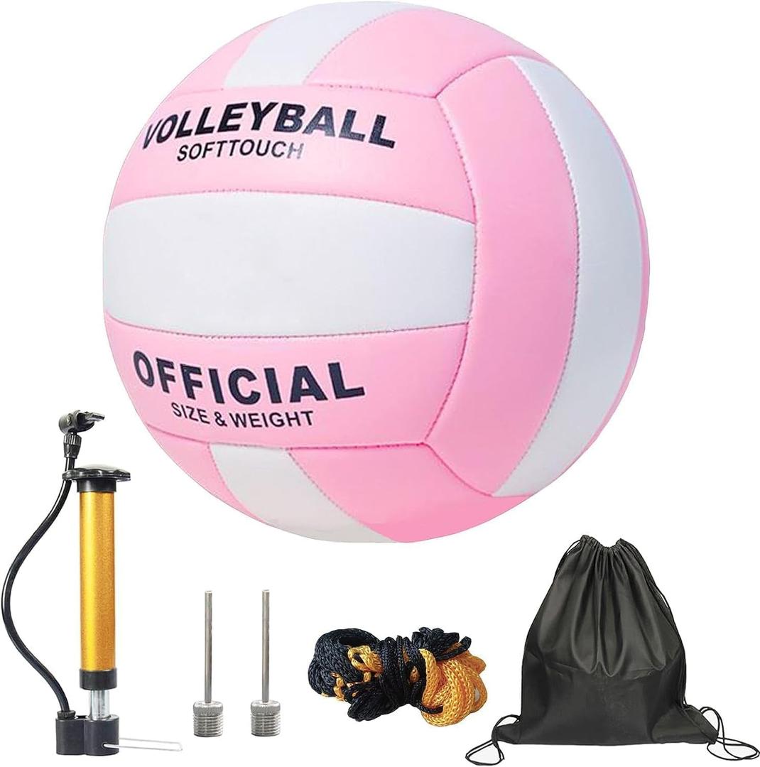ZLY Volleyball,Official Size 5 Volleyballs for Indoor Outdoor,Soft Touch Volleyballs for Beach Play Pool Training Game with Ball Pump (Pink)
