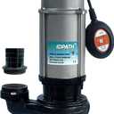 1HP Submersible Sewage Grinder Pump, Stainless Steel Housing, 2" NPT Discharge - For 30"+ Deep Sewage Basins, Septic Tanks, 52.5ft Head 6076GPH Max Flow, 115V