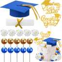Maxdot 29 Pcs Graduation Cake Toppers Kit Included Grad Cap Diploma Balls Flowers Congrats Grad Cake Decorations for 2026 High School College Senior Graduation Party (Blue)