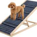 Adjustable Wooden Dog Ramp for Small & Medium Dogs, 39.4" Long x 15.8" Wide Portable Pet Ramp for Bed, Couch, Sofa & Car, Anti-Slip Carpet, Lightweight Foldable Indoor Outdoor Travel Dog Ramp