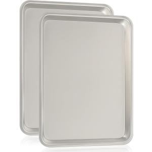 Commercial Quality Baking Sheet Pan Set, Natural Aluminum Cookie Sheet, Umite Chef Encapsulated Galvanized Steel Rim Warp Resistant Baker's Quarter Sheet Pan, Cookie Tray Pans for Baking, Roasting (13x9.5in)