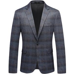Iynnijoy Men's Plaid Blazer Casual Sports Coat Slim Fit Plaid Suit Jackets for Party Wedding L