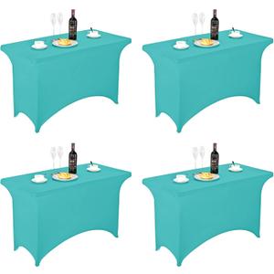 FORLIFE 2Pack Spandex Table Covers 4ft Fitted Tablecloth for 4ft Rectangular Tables, Stretch Patio Table Covers, Universal Spandex Table Cover for Wedding, Banquet, Party (4ft, Turquoise) (4FT 2PACK)