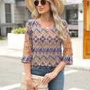 Rapbin 3/4 Length Sleeve Womens Tops Summer Lace Ruffles Sleeve T Shirts V-Neck Dressy Casual Trendy Tunic Blouses (XL)