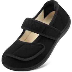 JOINFREE Womens Wide Diabetic Slippers Adjustable Comfort House Shoes Extra Wide Width Bedroom Slipper for Edema Swollen Arthritis Elderly Indoor Outdoor (Black, Size 9)