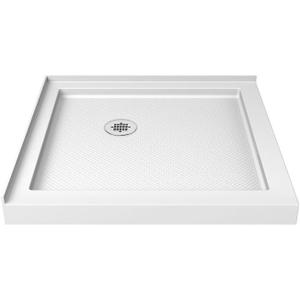 DreamLine SlimLine 36 in. D x 36 in. W x 2 3/4 in. H Corner Drain Double Threshold Shower Base in White, DLT-1036360