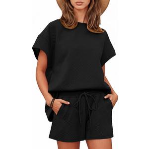 Tankaneo Womens 2 Piece Short Sets Outfits Summer Matching Lounge Set Casual Short Sleeve Tops and Shorts Pajama Set, XXL 