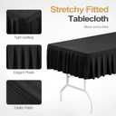 8ft Black Table Cloth Rectangle Stretch Fitted Ruffle Pleated Table Skirt No-Slip, Wrinkle-Free Spandex Tablecloths Portable TableCover for Retirement Sad Day Birthday Party Decor Wedding Baby Shower (96" x 30" (8FT-1 Pack))