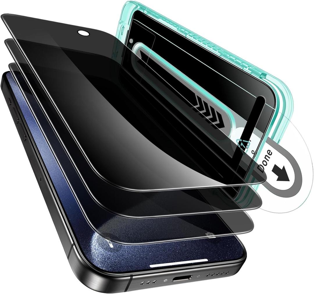 ESR 3 Pack for iPhone 15 Pro Max Privacy Screen Protector, Anti-spy Tempered-Glass Privacy Screen Protector with Flawless Fit Tray, Micro-curved Edges, Case Friendly