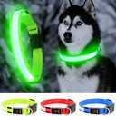 YFbrite Ultra Light Adjustable LED Dog Collar, Light up Dog Collars Rechargeable Glowing in The Dark Collars Visiblity & Safety for Small, Medium, Large Dogs (Green, Small)