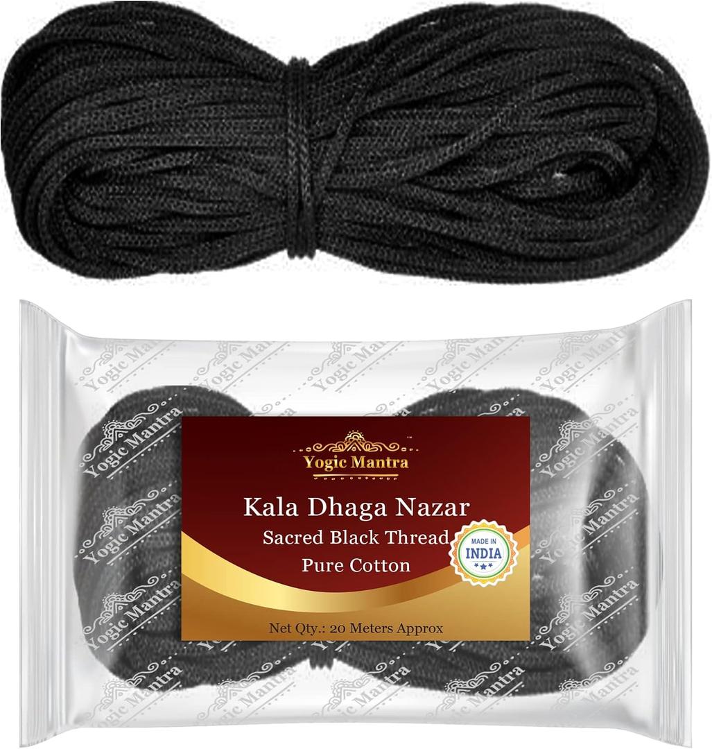 Yogic Mantra Nazar Battu Kala Dhaga (Pure Cotton Thick Black Thread Approx 20 Meters Length) Nazar Suraksha Kalava Raksha Sutra Sacred Holy Thread Evil Eye Protection Anklets for Men & Women