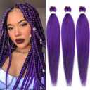 Purple Braiding Hair Pre stretched 26 Inch 3 Packs Pre-stretched Braiding Hair EZ Braid Yaki Texture Synthetic Hair Extensions for Crochet Box Braids