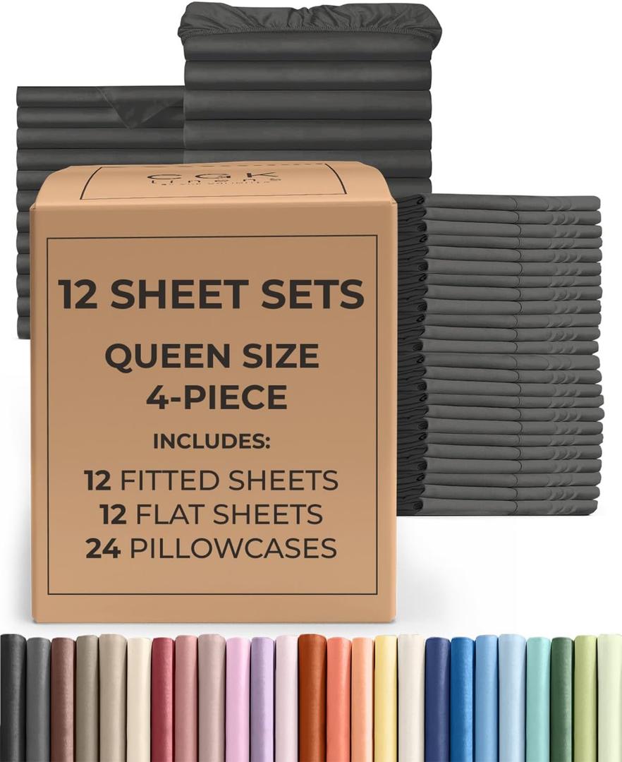 Bulk Case Pack of 12 Sheet Sets - Queen Size Sheet Sets - Charcoal