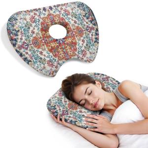 Ear Piercing Pillow for Side Sleepers Pillows with Holes for Ear Pain,Donut Pillow for Ear Side Sleeping Pillow for Adults CNH Ear Pain Relief Pressure Sores Ear Pillow with Hole in Center (17.5"x12.6", Boho-2)