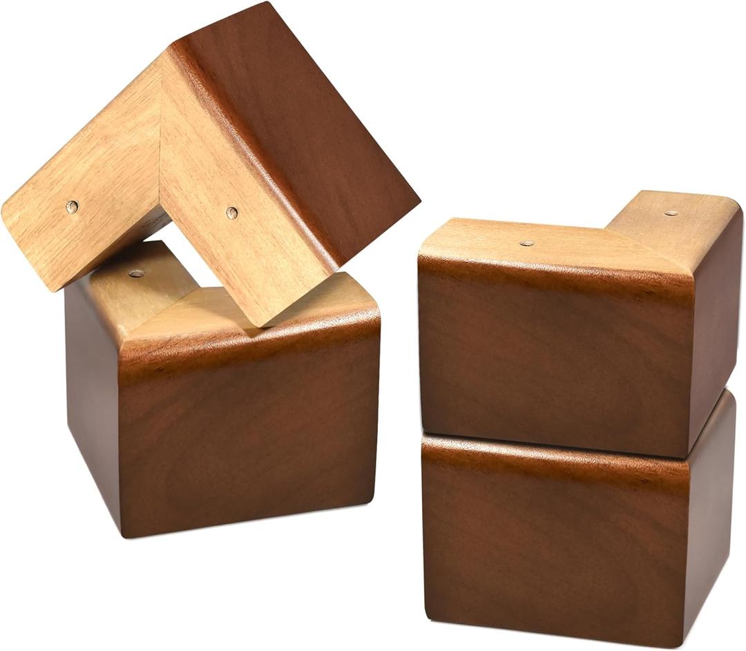 AORYVIC Solid Wood Legs for Furniture, L-Shaped Bed Risers, Furniture Legs for Sofa Couch Dresser Cabinet Table, Couch Sofa Feet, Furniture Risers, Bed Lifters 4 Pack (Brown)