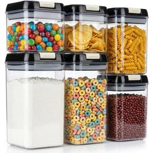 OMIO Airtight Kitchen Storage Containers (6-Pack) - Easy-Grip Pull Tab Lids, BPA-Free Plastic Canisters for Pantry, Countertop, Fridge – Organize Cereal, Grains, Flour, Sugar, Snacks & Candy, Large
