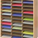 Safco Literature Organizer, 36 Compartments, Office and Classroom Mailbox with Adjustable Shelves, Wood Paper and Mail Sorter, Medium Oak, 34.5" x 29" x 12"